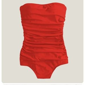 J.Crew Ruched Bandeau One Piece Swimsuit Bright Cerise Red